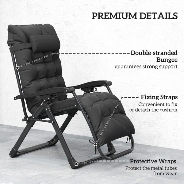 Outsunny 2 Piece Reclining Zero Gravity Sun Loungers with Cushions, Black