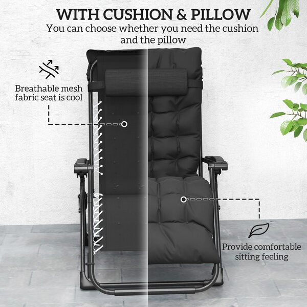 Outsunny 2 Piece Reclining Zero Gravity Sun Loungers with Cushions, Black