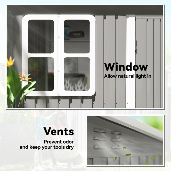 Outsunny 8.5 x 6ft Storage Shed Galvanised Steel Garden Shed, Metal Shed with Foundation Kit, Window, Lockable Wide Doors and Air Vents for Outdoor Patio, Light Grey