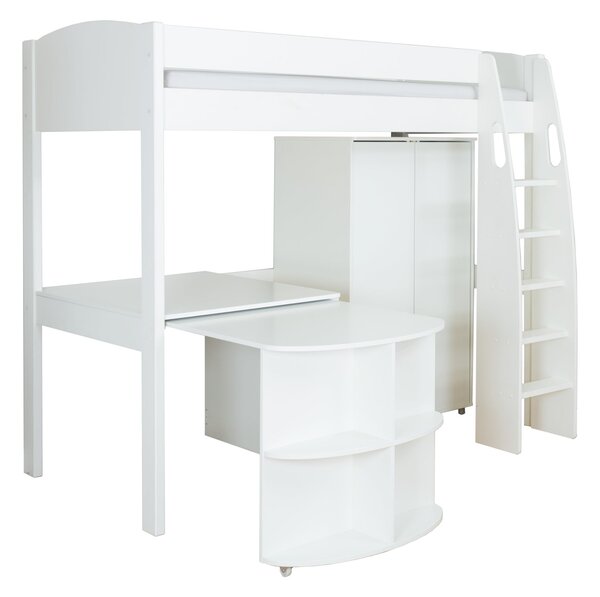 Stompa Uno High Sleeper with Wardrobe and Pull Out Desk, Pine