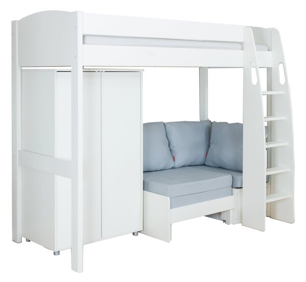 Stompa Uno High Sleeper with Corner Sofa And Wardrobe, Pine