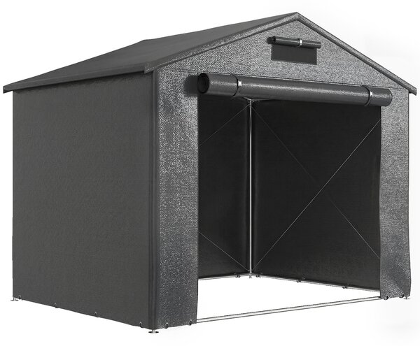 Outsunny 8 x 6 ft Outdoor Garden Storage Shed, Waterproof Bike Tent with Roll-Up Zipper Door