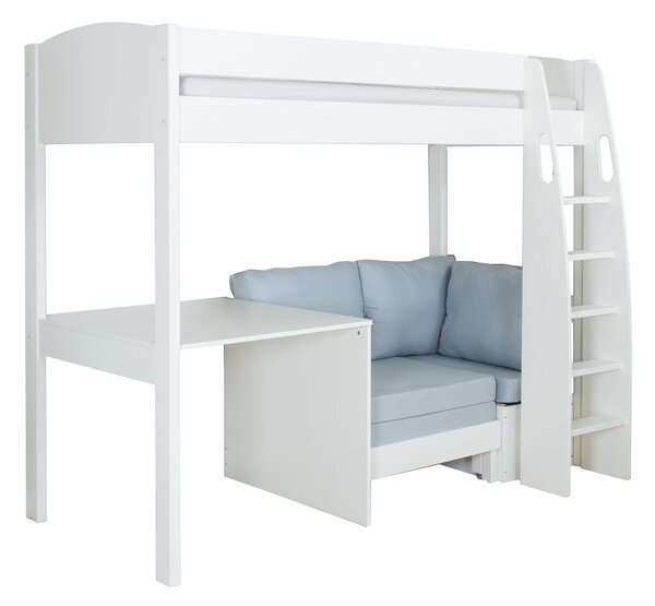 Stompa Uno High Sleeper with Corner Sofa And Fixed Desk, Pine