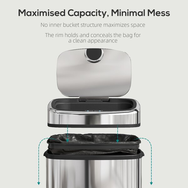 HOMCOM 50L Stainless Steel Sensor Bin - Silver Tone