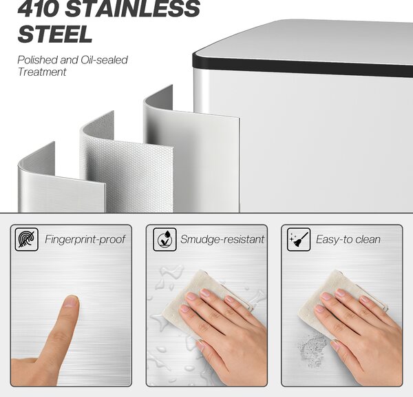 HOMCOM 50L Dual Compartment Stainless Steel Bin, with Deodoriser Holders - Silver