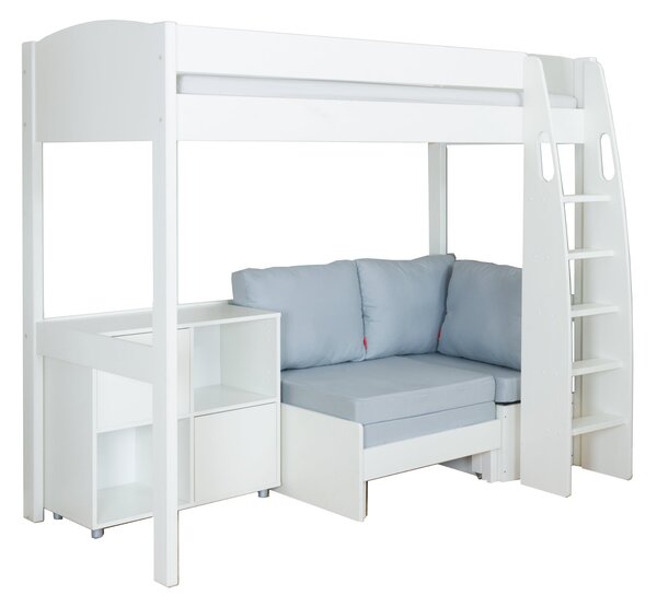 Stompa Uno High Sleeper with Corner Sofa and Cube Unit, Pine