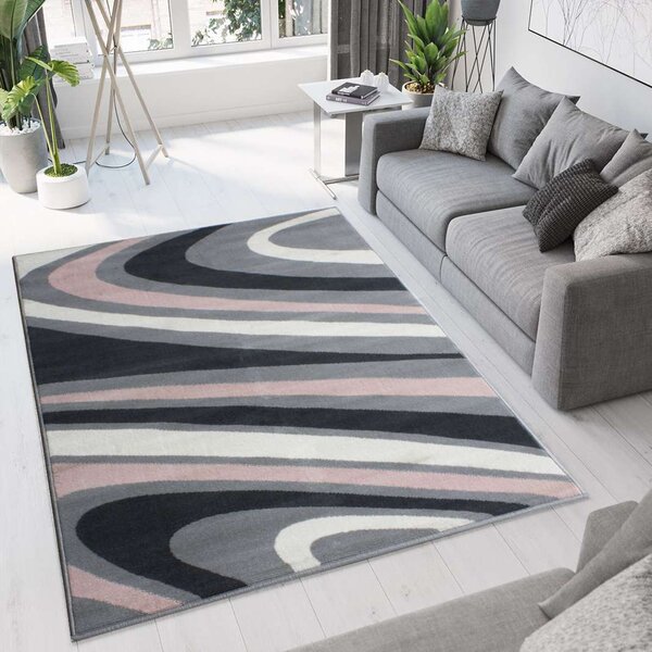 Pink Grey Swirl Pattern Living Room Rug | Milan