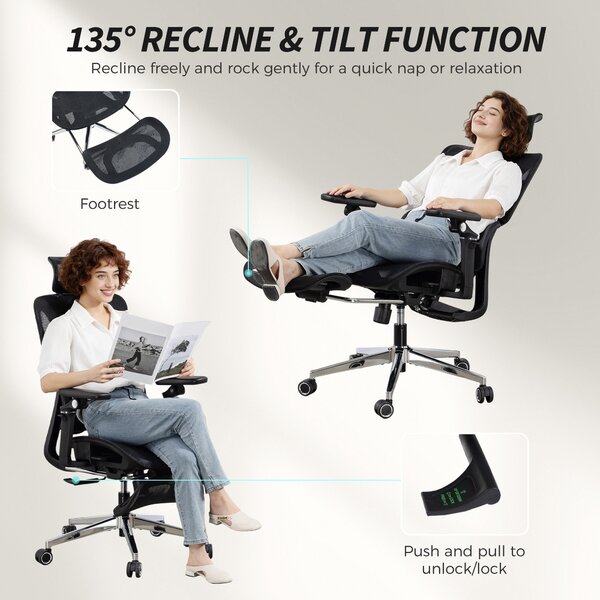 HOMCOM Ergonomic Office Chair, High Back Mesh Desk Chair, Black