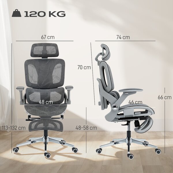 HOMCOM Ergonomic Office Chair, High Back Mesh Desk Chair, Grey