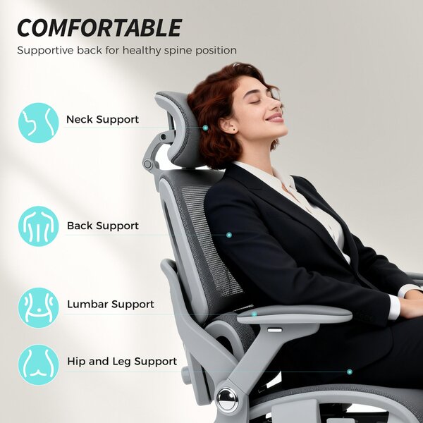 HOMCOM Ergonomic Office Chair, High Back Mesh Desk Chair, Grey