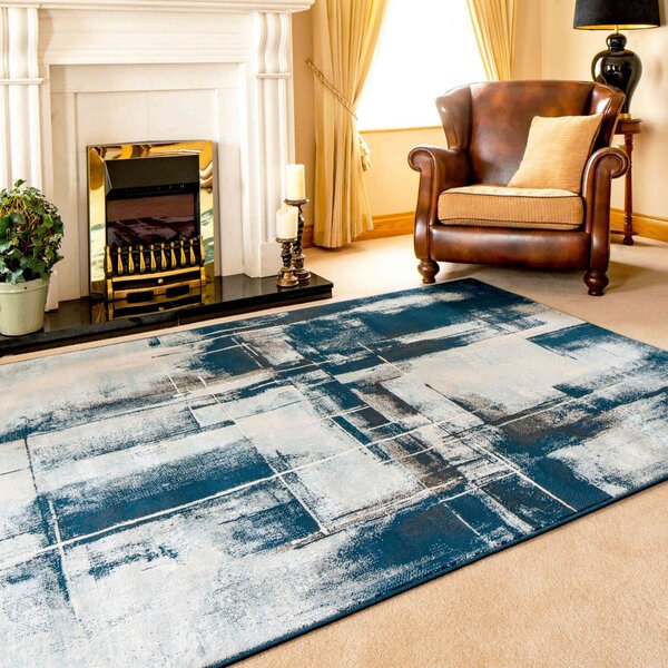 Vintage Blue Distressed Painted Canvas Living Room Rug | Catalina