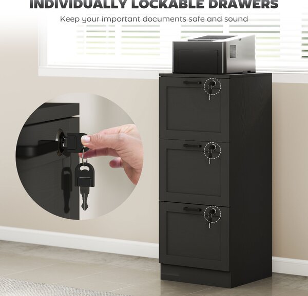 HOMCOM 3-Drawer Filing Cabinet with Lock - Black