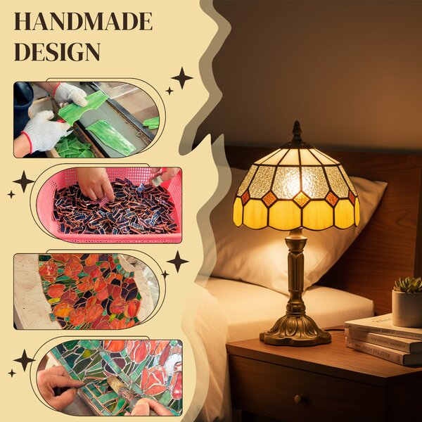 HOMCOM Handmade Art Deco Glass Table Lamp - White/Orange