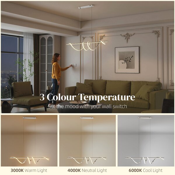 HOMCOM Pendant Light with 3 Colour Temperatures - Silver Tone