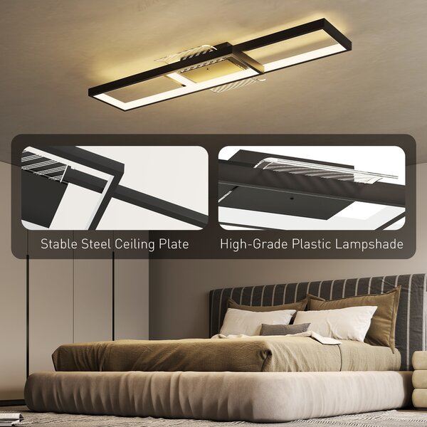 HOMCOM LED Ceiling Light, Modern Dimmable Ceiling Light with Wall Switch & Remote Control, Flush Mount Ceiling Lamp with 3000-6000K Colour Temperatures for Living Room, Bedroom, Black
