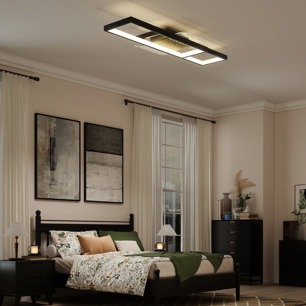 HOMCOM LED Ceiling Light, Modern Dimmable Ceiling Light with Wall Switch & Remote Control, Flush Mount Ceiling Lamp with 3000-6000K Colour Temperatures for Living Room, Bedroom, Black