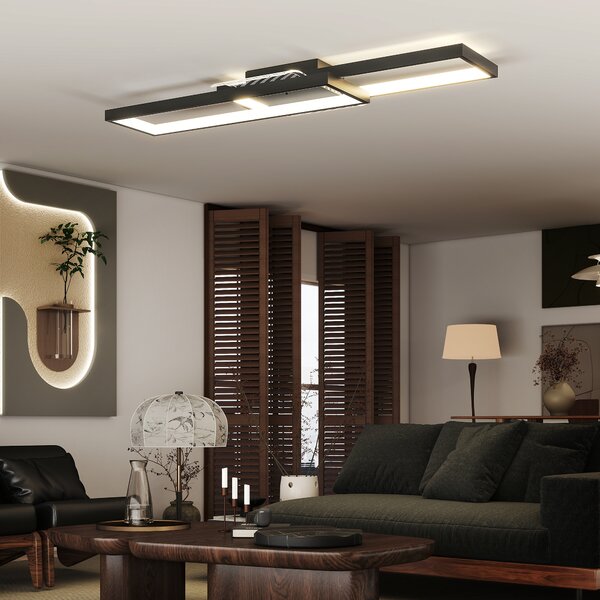 HOMCOM LED Ceiling Light, Modern Dimmable Ceiling Light with Wall Switch & Remote Control, Flush Mount Ceiling Lamp with 3000-6000K Colour Temperatures for Living Room, Bedroom, Black