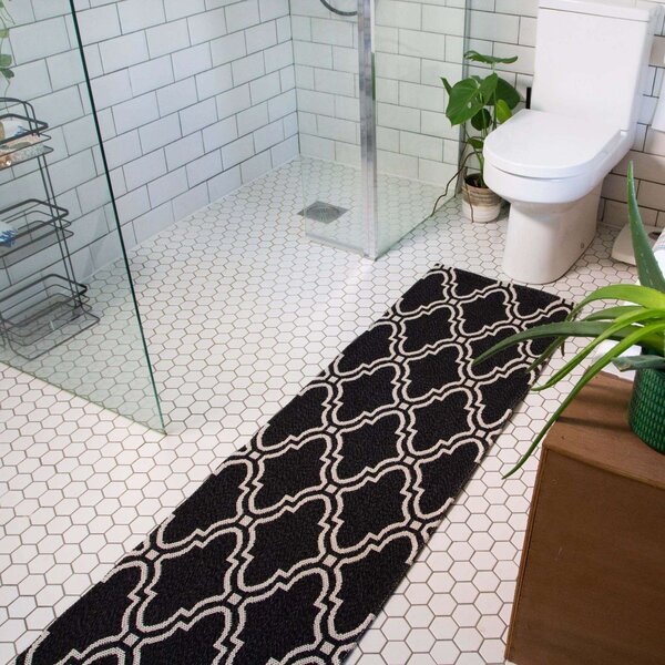 Black Trellis Woven Sustainable Recycled Cotton Runner Rug | Kendall