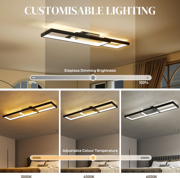 HOMCOM LED Ceiling Light, Modern Dimmable Ceiling Light with Wall Switch & Remote Control, Flush Mount Ceiling Lamp with 3000-6000K Colour Temperatures for Living Room, Bedroom, Black