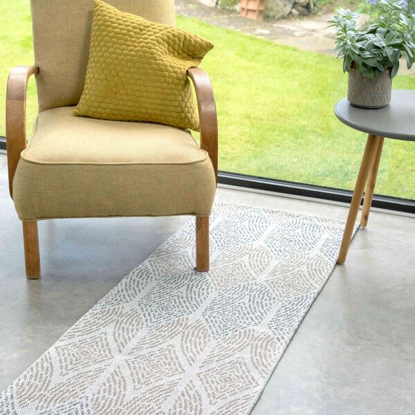 Moroccan Tile Faded Beige Woven Sustainable Recycled Cotton Runner Rug | Kendall