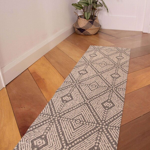 Grey Diamond Woven Sustainable Recycled Cotton Runner Rug | Kendall