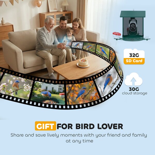 PawHut Smart Bird Feeder Camera 2K HD with AI Identifies 16,000+ Species, 2K HD Auto Capture Video, APP Instant Notifications