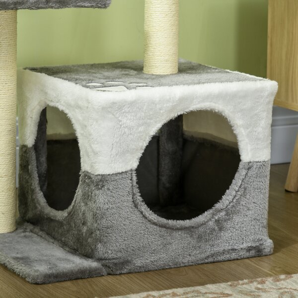 PawHut Deluxe Cat Climber: Sisal Scratching Posts, Cosy Condo, Elevated Perches & Playful Mouse, Sleek Grey Aosom UK