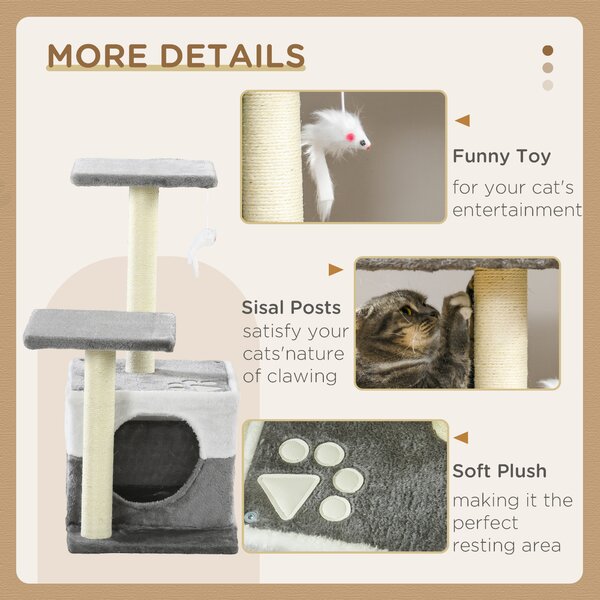 PawHut Deluxe Cat Climber: Sisal Scratching Posts, Cosy Condo, Elevated Perches & Playful Mouse, Sleek Grey Aosom UK