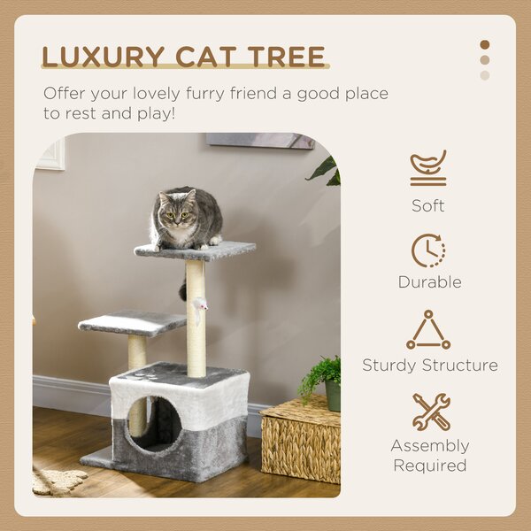 PawHut Deluxe Cat Climber: Sisal Scratching Posts, Cosy Condo, Elevated Perches & Playful Mouse, Sleek Grey Aosom UK