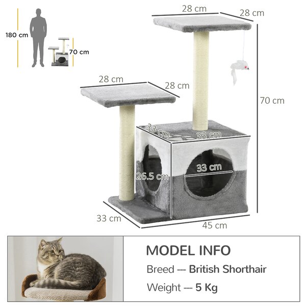 PawHut Deluxe Cat Climber: Sisal Scratching Posts, Cosy Condo, Elevated Perches & Playful Mouse, Sleek Grey Aosom UK