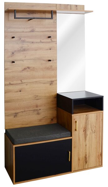 Elegant Hallway Wardrobe with Mirror, Shoe Cabinet, Coat Hooks, Bench Seat, Ideal for Entryway, 105L x 40W x 191H cm, Black & Natural Aosom UK