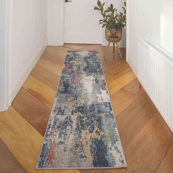 Soft Abstract Distressed Multicolour Hall Runner Rug | Osbourne