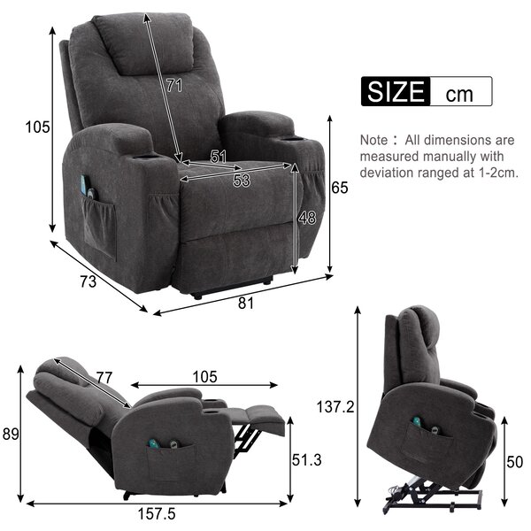 Remote Control Power Lift Electric Recliner Chair with Massage and Heating Points, Electric Lounger Chair for Elderly, 81x73x105 cm, Grey Aosom.UK