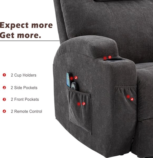 Remote Control Power Lift Electric Recliner Chair with Massage and Heating Points, Electric Lounger Chair for Elderly, 81x73x105 cm, Grey Aosom.UK