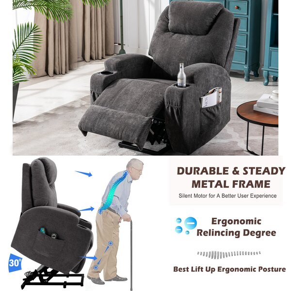 Remote Control Power Lift Electric Recliner Chair with Massage and Heating Points, Electric Lounger Chair for Elderly, 81x73x105 cm, Grey Aosom.UK
