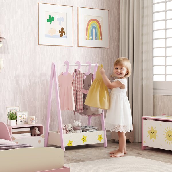 AIYAPLAY Baby Clothing Rack with Hangers, Storage Shelf for Bedroom, Star Theme, for Ages 3-6, Pink