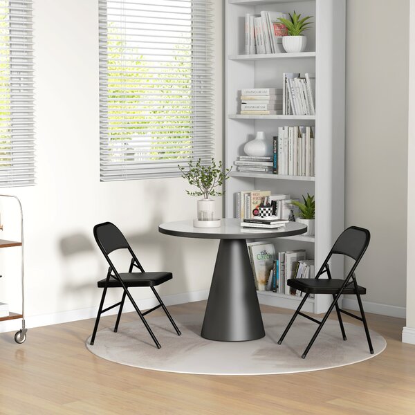 HOMCOM Padded Folding Chairs Set of 2 PU Leather Foldable Chairs with Cushioned Seat and Metal Frame for Home Office Dining, Black Aosom UK