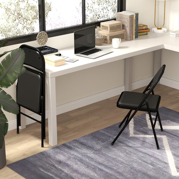 HOMCOM Padded Folding Chairs Set of 2 PU Leather Foldable Chairs with Cushioned Seat and Metal Frame for Home Office Dining, Black Aosom UK