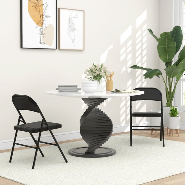 HOMCOM Padded Folding Chairs Set of 2 PU Leather Foldable Chairs with Cushioned Seat and Metal Frame for Home Office Dining, Black Aosom UK