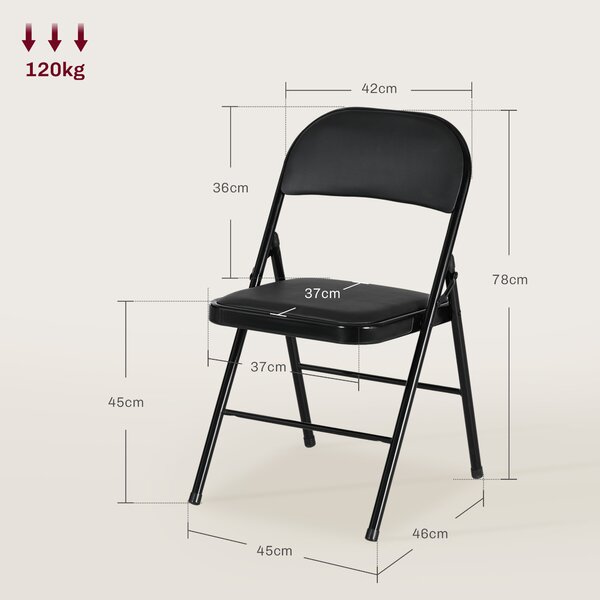 HOMCOM Padded Folding Chairs Set of 2 PU Leather Foldable Chairs with Cushioned Seat and Metal Frame for Home Office Dining, Black Aosom UK