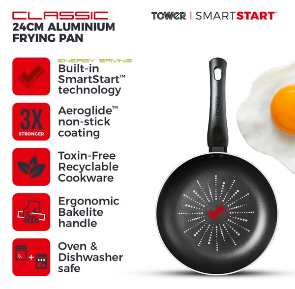 Tower Smart Start Classic Non-Stick Aluminium Frying Pan, 24cm