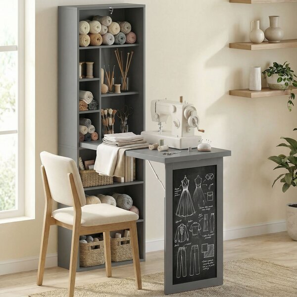 HOMCOM Fold-out Convertible Writing Desk Wall Mount Cabinet with Blackboard and Side Shelf Multi-Function Home Office Workstation, Grey Aosom UK