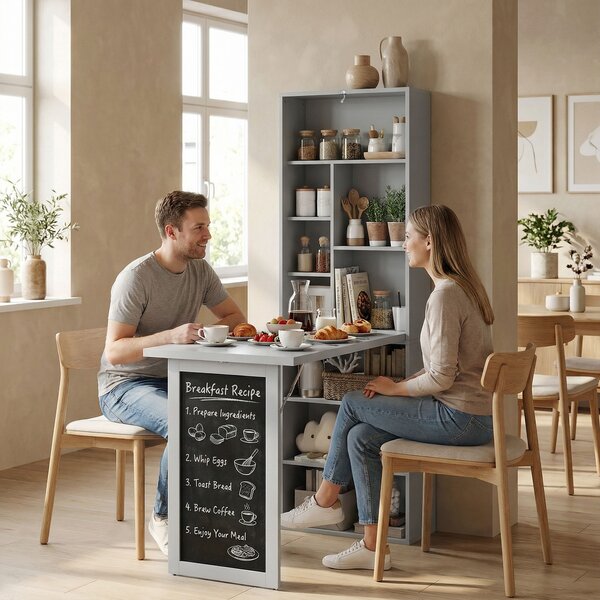 HOMCOM Fold-out Convertible Writing Desk Wall Mount Cabinet with Blackboard and Side Shelf Multi-Function Home Office Workstation, Grey Aosom UK