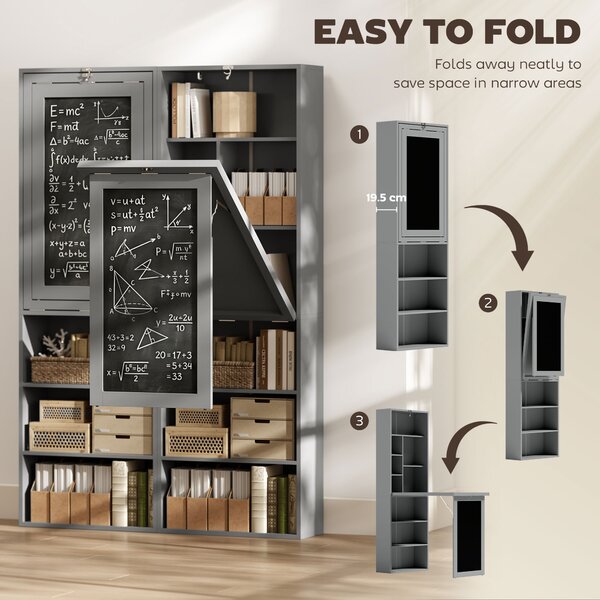 HOMCOM Fold-out Convertible Writing Desk Wall Mount Cabinet with Blackboard and Side Shelf Multi-Function Home Office Workstation, Grey Aosom UK