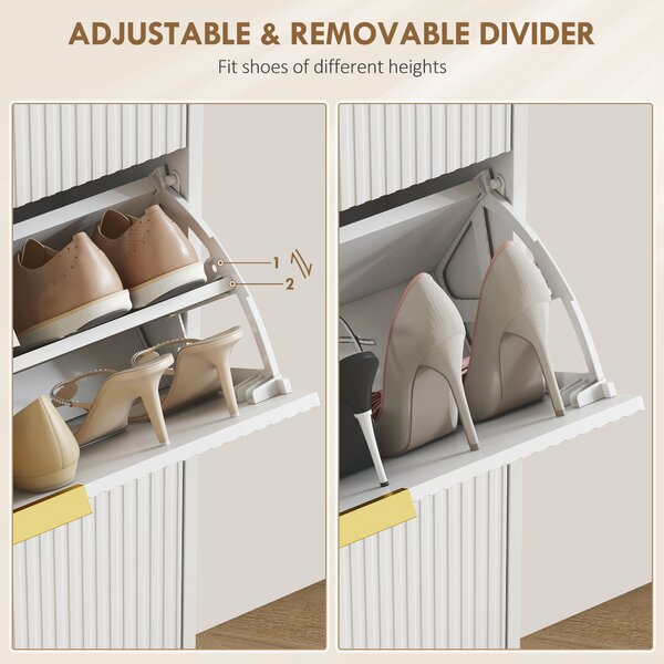 HOMCOM Narrow Shoe Cabinet with 3 Flip Drawers - White
