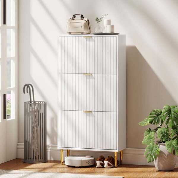 HOMCOM Narrow Shoe Cabinet with 3 Flip Drawers - White