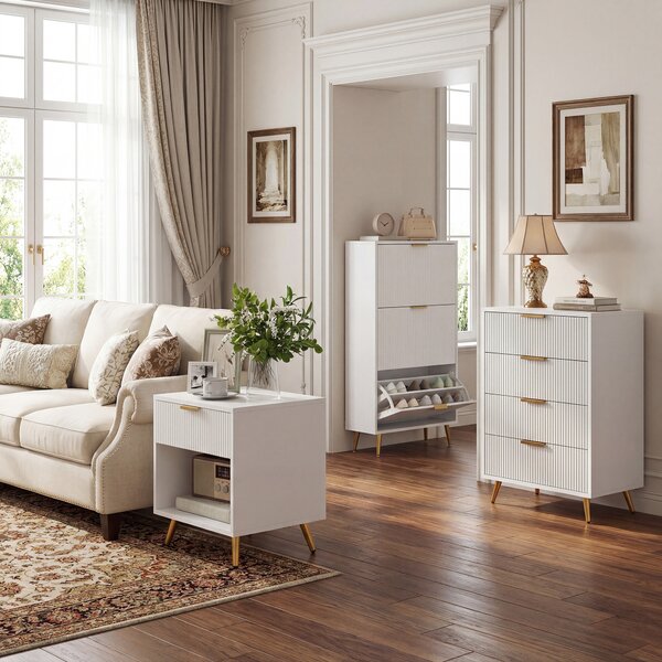HOMCOM Narrow Shoe Cabinet with 3 Flip Drawers - White