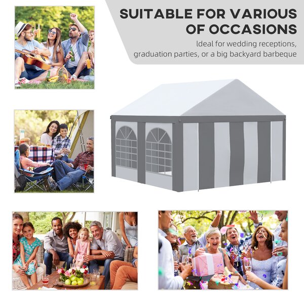 Outsunny 4 x 4m Galvanised Party Tent, Marquee Gazebo with Sides, Four Windows and Double Doors, for Parties, Wedding and Events