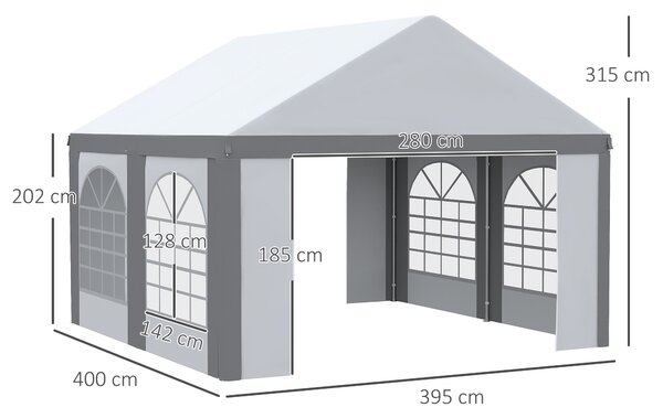 Outsunny 4 x 4m Galvanised Party Tent, Marquee Gazebo with Sides, Four Windows and Double Doors, for Parties, Wedding and Events