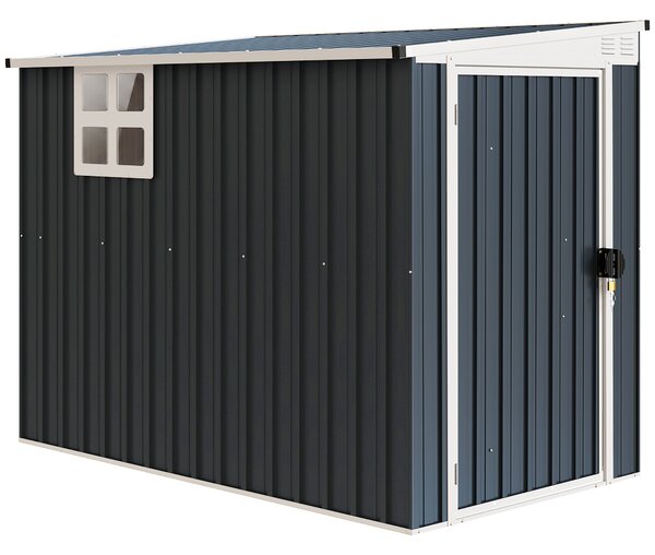 Outsunny 7.6 x 4ft Garden Metal Shed, Outdoor Storage Shed with Window, 2 Vents and Lockable Door for Garden, Patio, Dark Grey